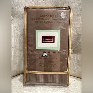 Springmaid Egyptian Cotton Queen Pillowcases Sateen Woven Damask Stripe Flax NEW